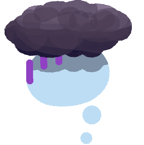  thought bubble with three purple lines to indicate stress and a dark cloud casting a shadow on the bubble.